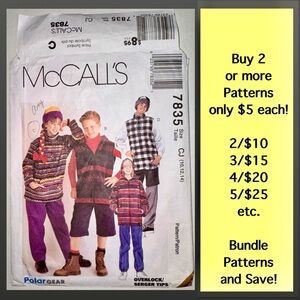 McCall's 7835 Uncut Pattern Kids Winter Outerwear for Stretch Knits (10-12-14)